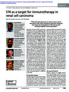 Reproduced from Expert Review of Anticancer Therapy, December 2009, Vol. 9, No. 12, Pages[removed]with permission of Expert Reviews Ltd Editorial For reprint orders, please contact [removed]