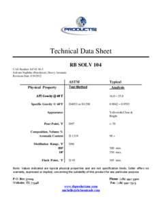 Technical Data Sheet RB SOLV 104 CAS Number: [removed]Solvent Naphtha (Petroleum), Heavy Aromatic Revision Date[removed]