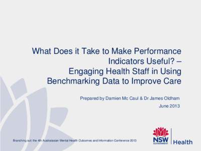 What Does it Take to Make Performance Indicators Useful? – Engaging Health Staff in Using Benchmarking Data to Improve Care Prepared by Damien Mc Caul & Dr James Oldham June 2013