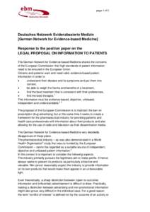 page 1 of 3  Deutsches Netzwerk Evidenzbasierte Medizin [German Network for Evidence-based Medicine] Response to the position paper on the LEGAL PROPOSAL ON INFORMATION TO PATIENTS