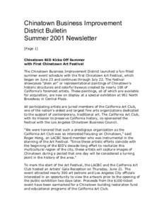 Chinatown Business Improvement District Bulletin Summer 2001 Newsletter [Page 1] Chinatown BID Kicks Off Summer with First Chinatown Art Festival