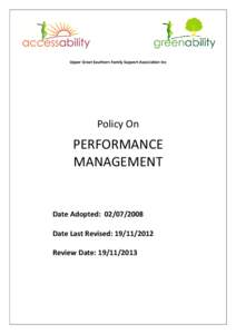 Upper Great Southern Family Support Association Inc  Policy On PERFORMANCE MANAGEMENT