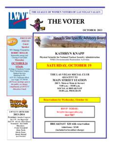 THE LEAGUE OF WOMEN VOTERS OF LAS VEGAS VALLEY  OCTOBER 2013 FOCUS ON ISSUES Guest