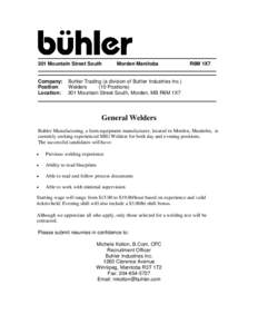 Welding / Morden / Buhler Industries / Buhler / Morden /  Manitoba