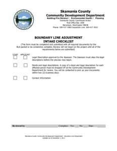 Skamania County  Community Development Department Building/Fire Marshal Environmental Health Planning Skamania County Courthouse Annex Post Office Box 1009