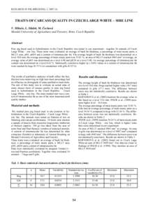 RESEARCH IN PIG BREEDING, 1, TRAITS OF CARCASS QUALITY IN CZECH LARGE WHITE – SIRE LINE V. Mikule, L. Sládek, M. Čechová Mendel University of Agriculture and Forestry, Brno, Czech Republic