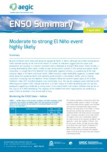 ENSO Summary  7 April 2014 Moderate to strong El Niño event highly likely