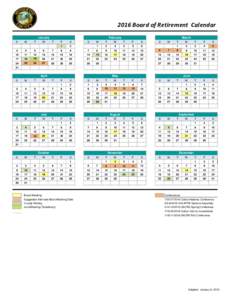 2016 Board of Retirement Calendar January S M