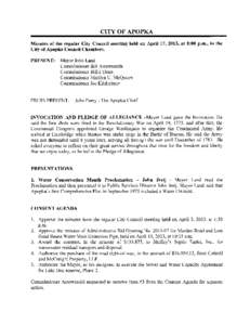 CITY OF APOPKA Minutes of the regular City Council meeting held on April[removed]at 8 00 p m in the City of Apopka Council Chambers PRESENT