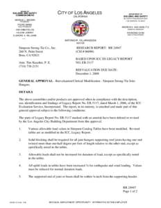 Simpson Strong-Tie - City of LA RR[removed]U, HU, HUTF, LBV, B, HB, HHB, GB, HGB, W, WNP, HW, GLT, HGLT, GLS, HGLS, GLST, HGLST, SUR, SUL, HSUR, HSUL, EG, MEG, LEG