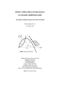 Positive welfare effects of trade barriers in a dynamic equilibrium model Jan Tuinstra, Michael Wegener and Frank Westerhoff Working Paper No. 91 November 2013