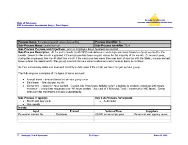 State of Tennessee ERP Automation Assessment Study – Final Report Process Name: Timekeeping and Leave Accounting Process Identifier: TL Sub-Process Name: Leave accrual