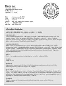 Therm, Inc. Information Session Cortland Works Career Center 99 Main Street Cortland, N.Y[removed]