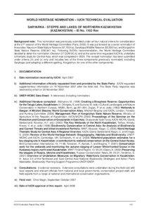 WORLD HERITAGE NOMINATION – IUCN TECHNICAL EVALUATION SARYARKA - STEPPE AND LAKES OF NORTHERN KAZAKHSTAN (KAZAKHSTAN) – ID No[removed]Rev