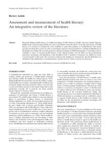 Assessment and measurement of health literacy: An integrative review of the literature