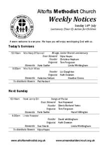 Altofts Methodist Church  Weekly Notices Sunday 14th July  Lectionary (Year C): Action for Children