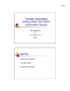 Transfer Orientation Writing Skills Test (WST) Information Session Peer Connections