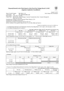 Financial Results for the Third Quarter of the Fiscal Year Ending March 31, 2013 [Japanese standards] (Consolidated) January 30, 2013 Name of Listed Company: Hino Motors, Ltd. Stock Listing: Tokyo and Nagoya