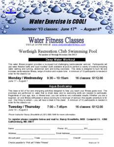 Water Exercise is COOL! Summer ’13 classes: June 17th