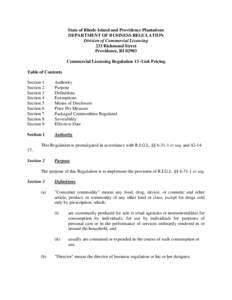 State of Rhode Island and Providence Plantations DEPARTMENT OF BUSINESS REGULATION Division of Commercial Licensing 233 Richmond Street Providence, RI[removed]Commercial Licensing Regulation 13 -Unit Pricing