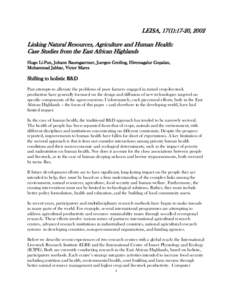 LEISA, 17(1):17-20, 2002 Linking Natural Resources, Agriculture and Human Health: Case Studies from the East African Highlands Hugo Li-Pun, Johann Baumgaertner, Juergen Greiling, Hiremagalur Gopalan, Mohammad Jabbar, Vic