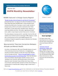 National Violence Prevention Network December 2014 NVPN Monthly Newsletter NVDRS Featured in Orange County Register
