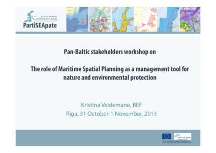 Pan-Baltic stakeholders workshop on The role of Maritime Spatial Planning as a management tool for nature and environmental protection Kristina Veidemane, BEF Riga, 31 October-1 November, 2013