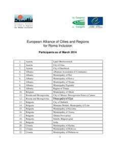 European Alliance of Cities and Regions for Roma Inclusion Participants as of March[removed].
