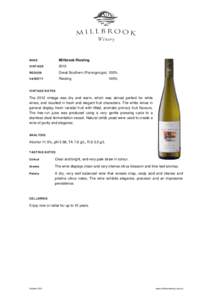 WINE  Millbrook Riesling VINTAGE