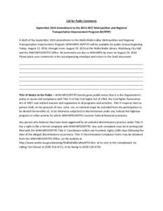 Call for Public Comments-September 2014 Amend MRTIP Comment Sheet