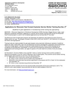 Applications for Wisconsin Fast Forward Customer Service Worker Training Due Dec. 9th
