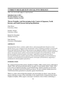 Social philosophy / Social identity theory / Prejudice / Stereotype / In-group–out-group bias / Realistic conflict theory / South Korea / North Korea / Japanese invasions of Korea / Social psychology / Behavior / Behavioural sciences