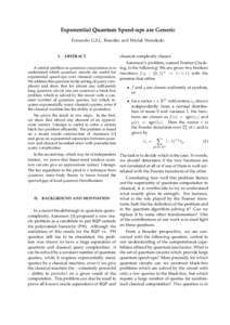 Exponential Quantum Speed-ups are Generic Fernando G.S.L. Brand˜ao and Michał Horodecki I.  ABSTRACT