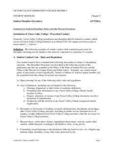 VICTOR VALLEY COMMUNITY COLLEGE DISTRICT STUDENT SERVICES Student Discipline Procedures Chapter 5 AP 5520(a)