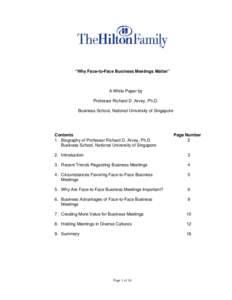 “Why Face-to-Face Business Meetings Matter”  A White Paper by Professor Richard D. Arvey, Ph.D. Business School, National University of Singapore