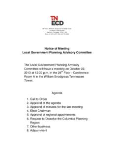 26th Floor, William R. Snodgrass Tennessee Tower 312 Rosa L. Parks Avenue Nashville, Tennessee[removed]Phone: [removed]FAX: [removed]Notice of Meeting