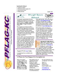 Parents, Families and Friends of Lesbians and Gays Kansas City Chapter Special points of interest:  Straight Spouse Network  PFLAG will meet Sunday, September 12th