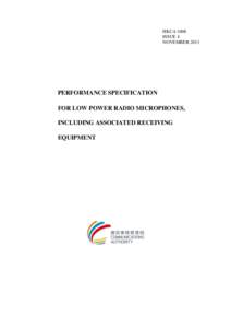 HKCA 1008 ISSUE 4 NOVEMBER 2013 PERFORMANCE SPECIFICATION FOR LOW POWER RADIO MICROPHONES,