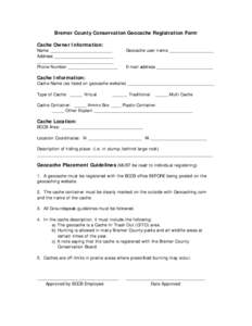 Bremer County Conservation Geocache Registration Form