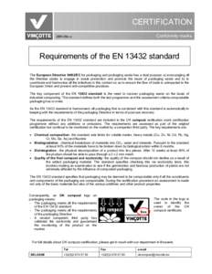 CERTIFICATION Conformity marks 2BR-09n-a  Requirements of the ENstandard