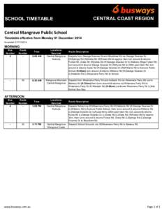 CENTRAL COAST REGION  SCHOOL TIMETABLE Central Mangrove Public School Timetable effective from Monday 01 December 2014 Amended[removed]