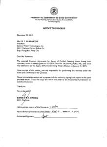 PRESIDENTIAL COMMISSION ON GOOD GOVERNMENT No. 82 IRC Bldg., Epifanio delos Santos Avenue (EDSA), Mandaluyong City NOTICE TO PROCEED December 22,2014