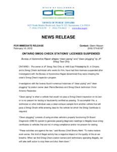 OFFICE OF PUBLIC AFFAIRS 1625 North Market Boulevard, Suite N-323, Sacramento, CA[removed]P[removed]F[removed] | www.dca.ca.gov NEWS RELEASE FOR IMMEDIATE RELEASE
