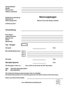 Vorname/Name: Straße: PLZ und Ort: Telefon und Email:  Nennungsbogen