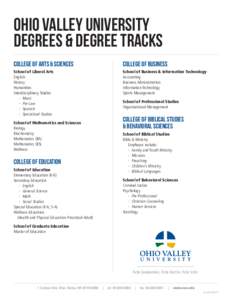 Ohio Valley University Degrees & Degree Tracks COLLEGE OF ARTS & SCIENCES COLLEGE OF BUSINESS