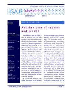 INTERNATIONAL SOCIETY OF ADDICTION JOURNAL EDITORS  NEWSLETTER DECEMBER[removed]ISSUE 6