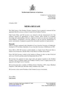 Trevor Riley / Supreme Court of the Northern Territory / James Muirhead / John Toohey / Law / Chief Justice of the Northern Territory / Director of Public Prosecutions / High Court / Supreme court / States and territories of Australia / Northern Territory / William Forster