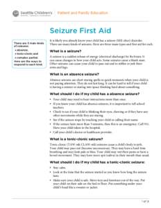 Patient and Family Education  Seizure First Aid There are 3 main kinds of seizures: • absence,