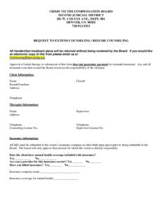 CRIME VICTIM COMPENSATION BOARD SECOND JUDICIAL DISTRICT 201 W. COLFAX AVE., DEPT. 801 DENVER, CO[removed]9253