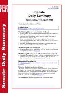 Senate Daily Summary - No[removed]August 2006